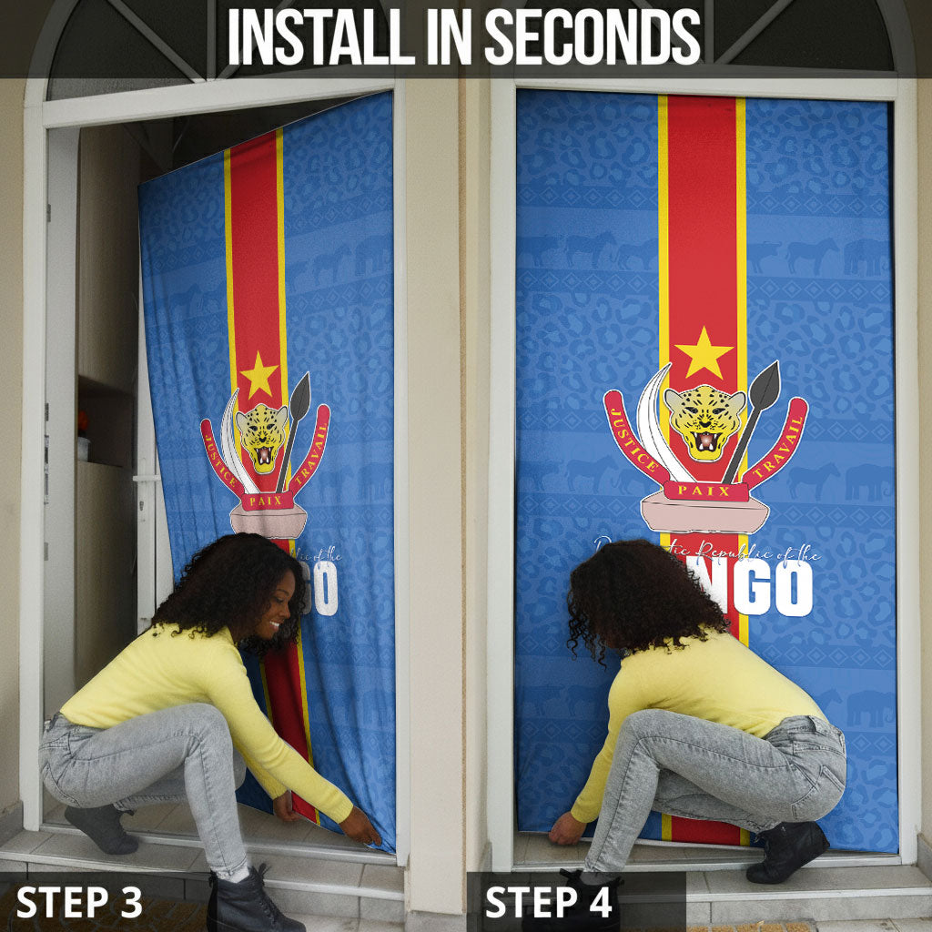 DR Congo Independence Day Door Cover Leopard Pattern With Coat Of Arms