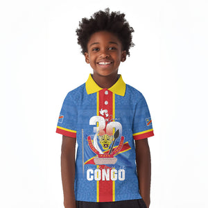 DR Congo Independence Day Kid Polo Shirt Leopard Pattern With Coat Of Arms