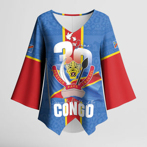 DR Congo Independence Day Kimono Sleeve Blouse Leopard Pattern With Coat Of Arms