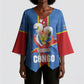 DR Congo Independence Day Kimono Sleeve Blouse Leopard Pattern With Coat Of Arms