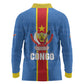 DR Congo Independence Day Long Sleeve Polo Shirt Leopard Pattern With Coat Of Arms