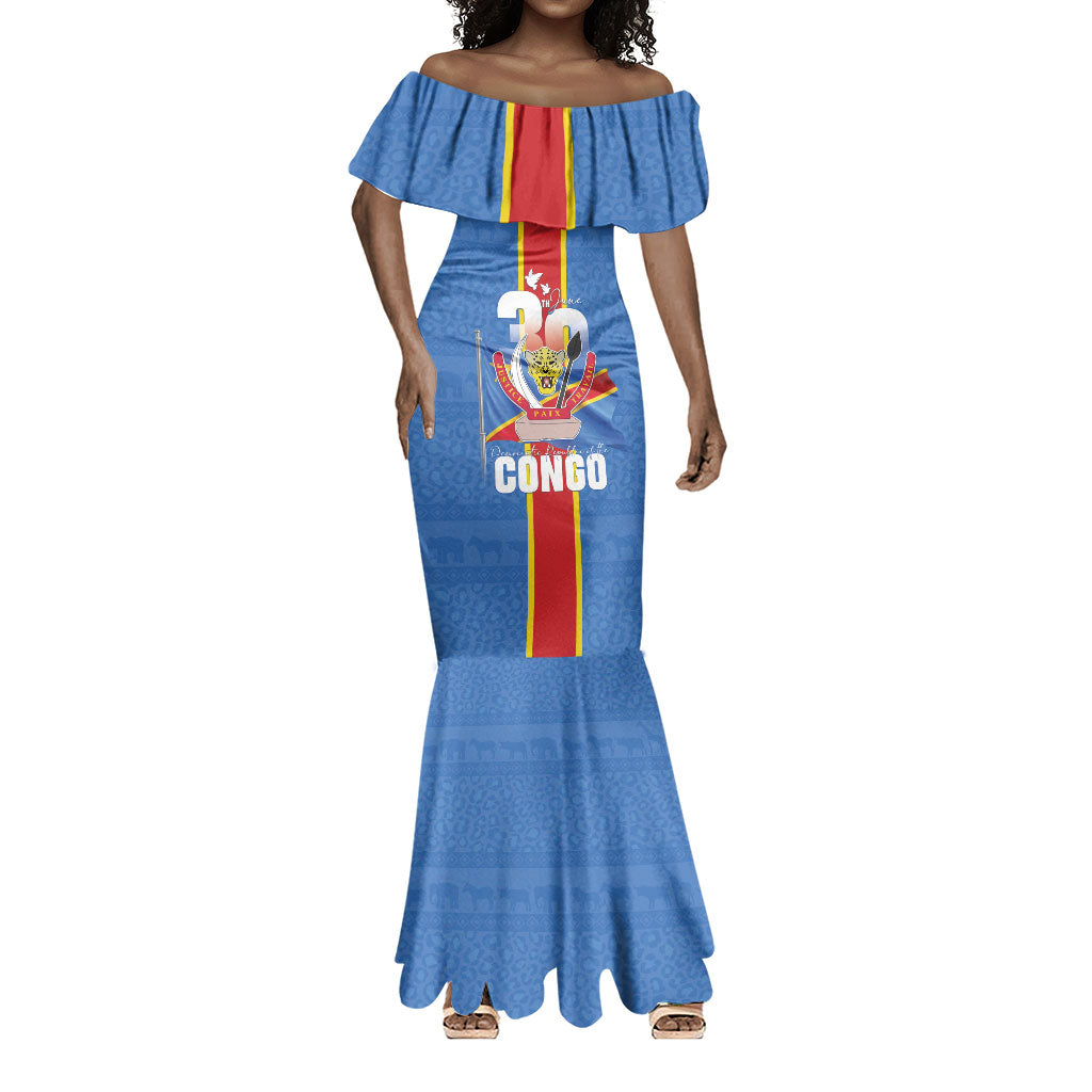 DR Congo Independence Day Mermaid Dress Leopard Pattern With Coat Of Arms