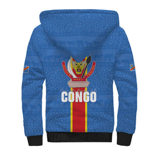 DR Congo Independence Day Sherpa Hoodie Leopard Pattern With Coat Of Arms