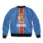 DR Congo Independence Day Sleeve Zip Bomber Jacket Leopard Pattern With Coat Of Arms