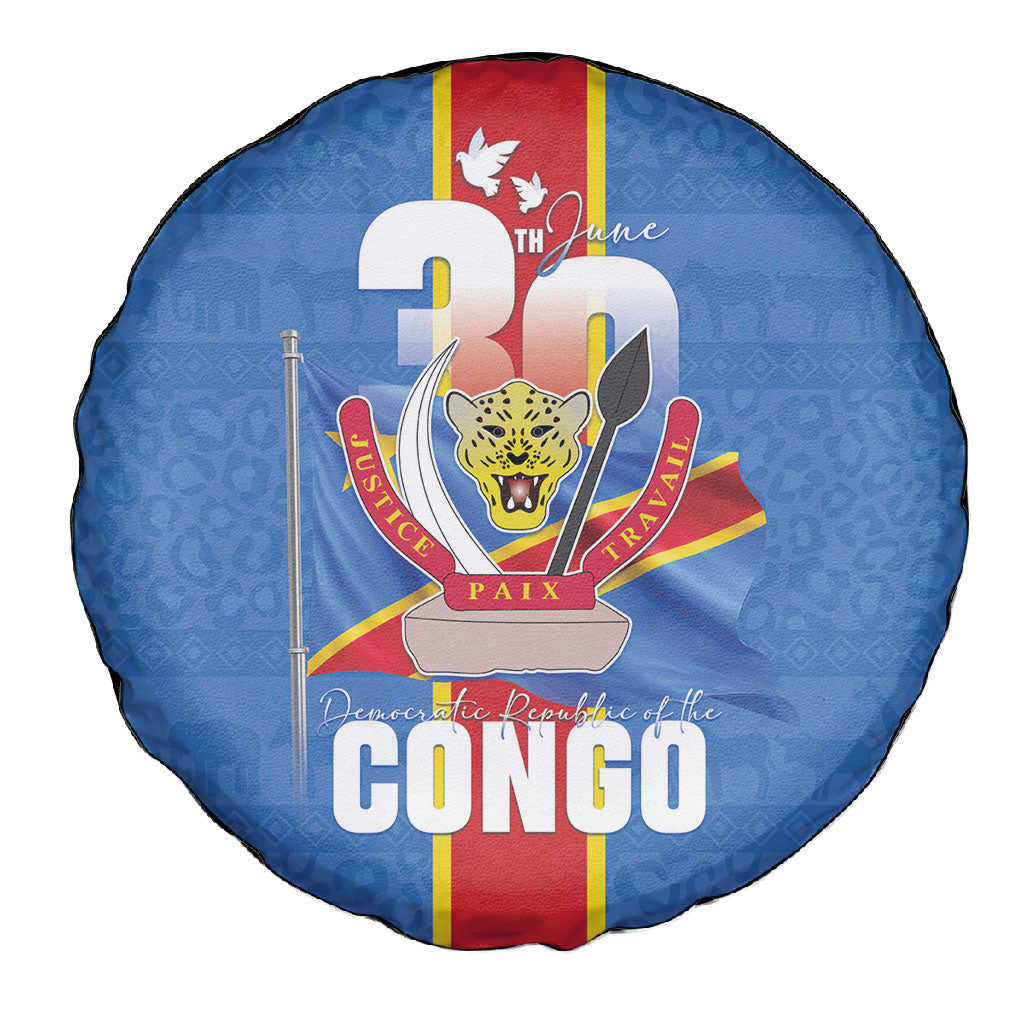 DR Congo Independence Day Spare Tire Cover Leopard Pattern With Coat Of Arms