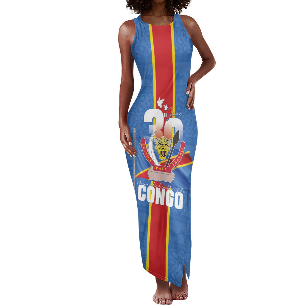 DR Congo Independence Day Tank Maxi Dress Leopard Pattern With Coat Of Arms