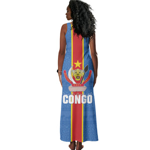 DR Congo Independence Day Tank Maxi Dress Leopard Pattern With Coat Of Arms