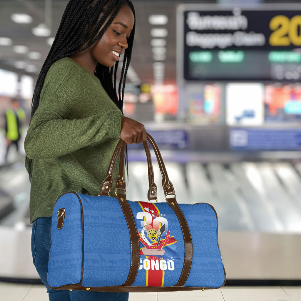 DR Congo Independence Day Travel Bag Leopard Pattern With Coat Of Arms