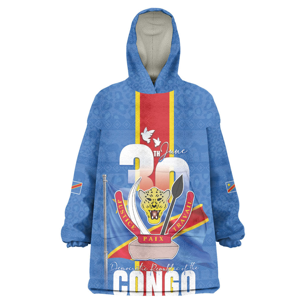 DR Congo Independence Day Wearable Blanket Hoodie Leopard Pattern With Coat Of Arms