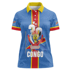 DR Congo Independence Day Women Polo Shirt Leopard Pattern With Coat Of Arms