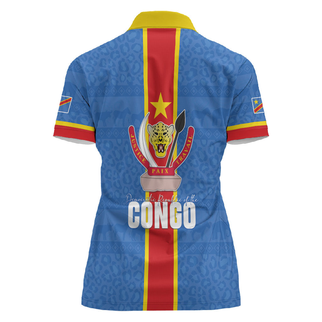 DR Congo Independence Day Women Polo Shirt Leopard Pattern With Coat Of Arms