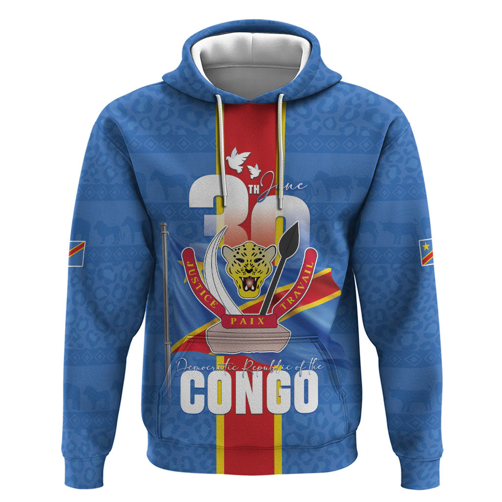 DR Congo Independence Day Zip Hoodie Leopard Pattern With Coat Of Arms