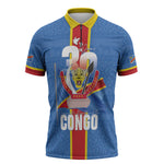 DR Congo Independence Day Zipper Polo Shirt Leopard Pattern With Coat Of Arms