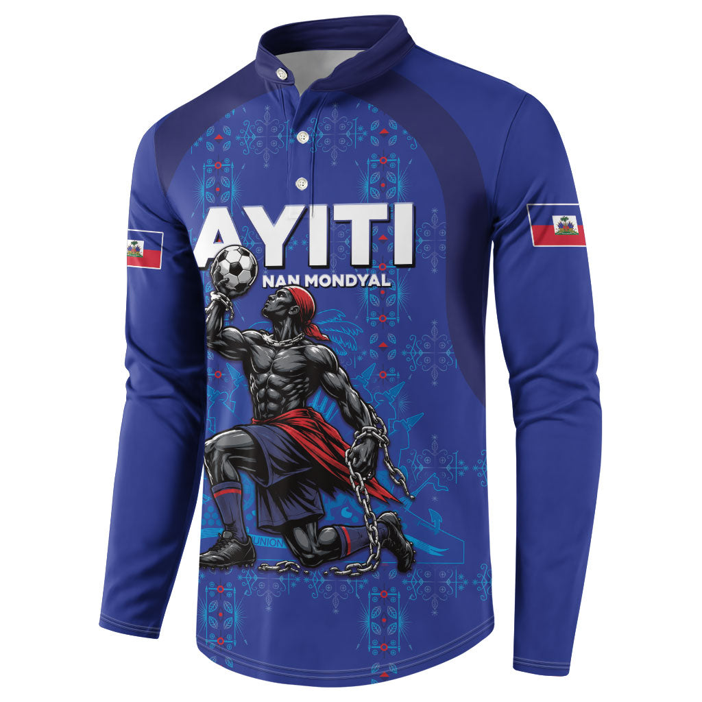Custom Haiti Ayiti Nan Mondyal 2026 Button Sweatshirt Fyete Lit Victwa Blue Version