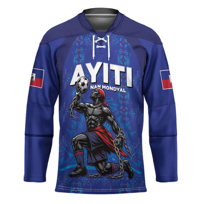 Custom Haiti Ayiti Nan Mondyal 2026 Hockey Jersey Fyete Lit Victwa Blue Version