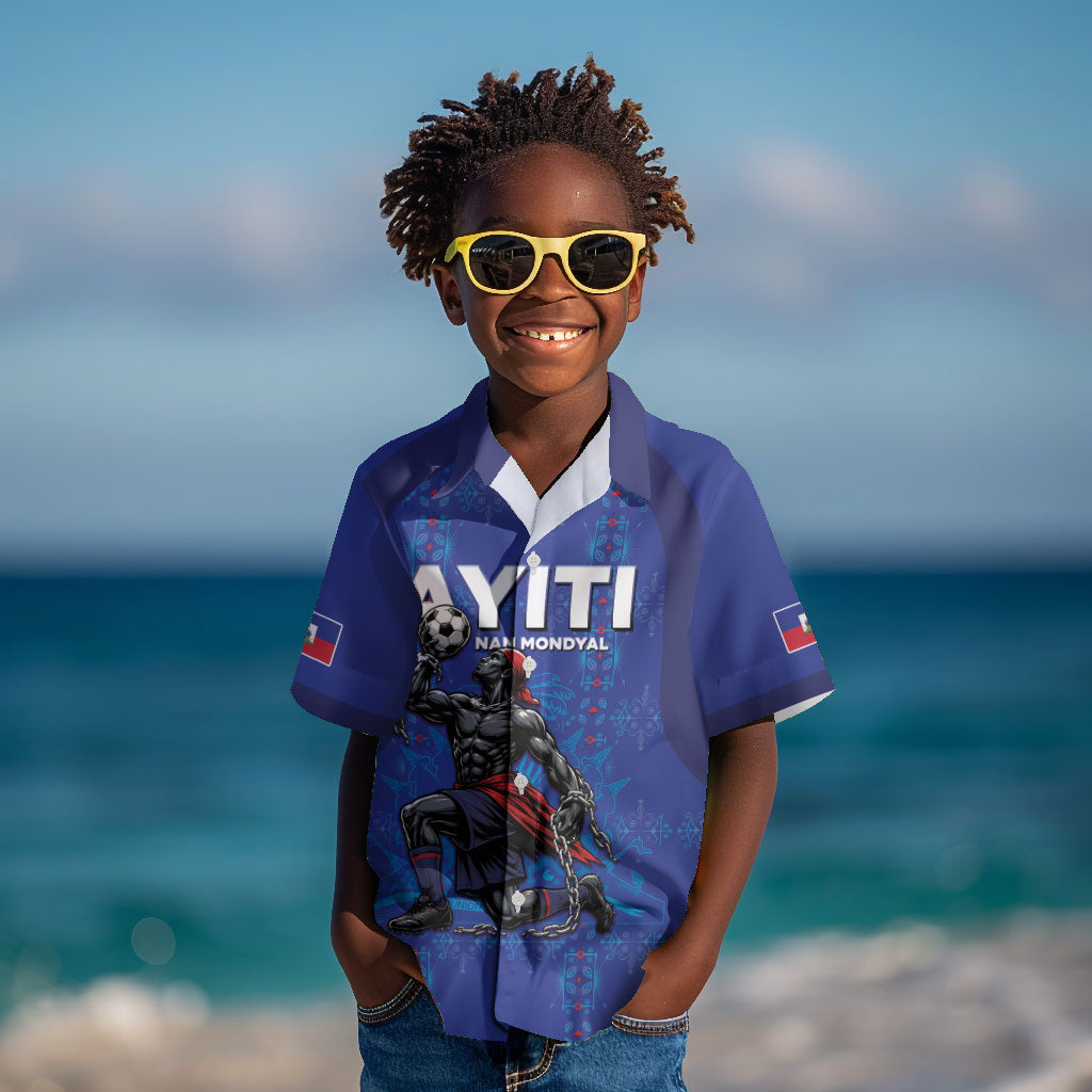 Custom Haiti Ayiti Nan Mondyal 2026 Kid Hawaiian Shirt Fyete Lit Victwa Blue Version
