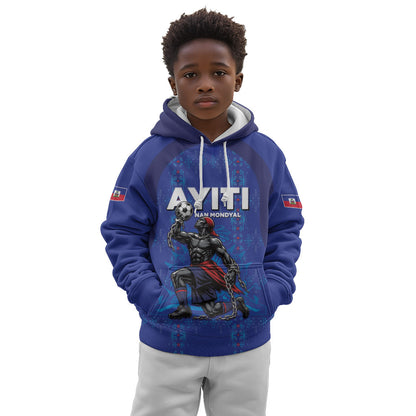 Custom Haiti Ayiti Nan Mondyal 2026 Kid Hoodie Fyete Lit Victwa Blue Version