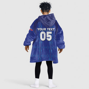 Custom Haiti Ayiti Nan Mondyal 2026 Kid Wearable Blanket Hoodie Fyete Lit Victwa Blue Version