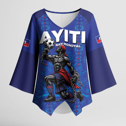 Custom Haiti Ayiti Nan Mondyal 2026 Kimono Sleeve Blouse Fyete Lit Victwa Blue Version