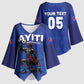 Custom Haiti Ayiti Nan Mondyal 2026 Kimono Sleeve Blouse Fyete Lit Victwa Blue Version