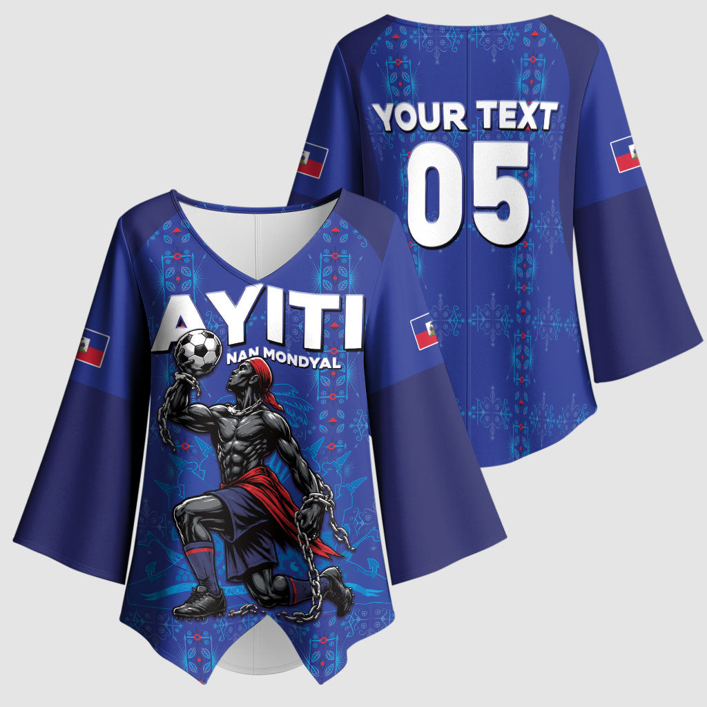 Custom Haiti Ayiti Nan Mondyal 2026 Kimono Sleeve Blouse Fyete Lit Victwa Blue Version