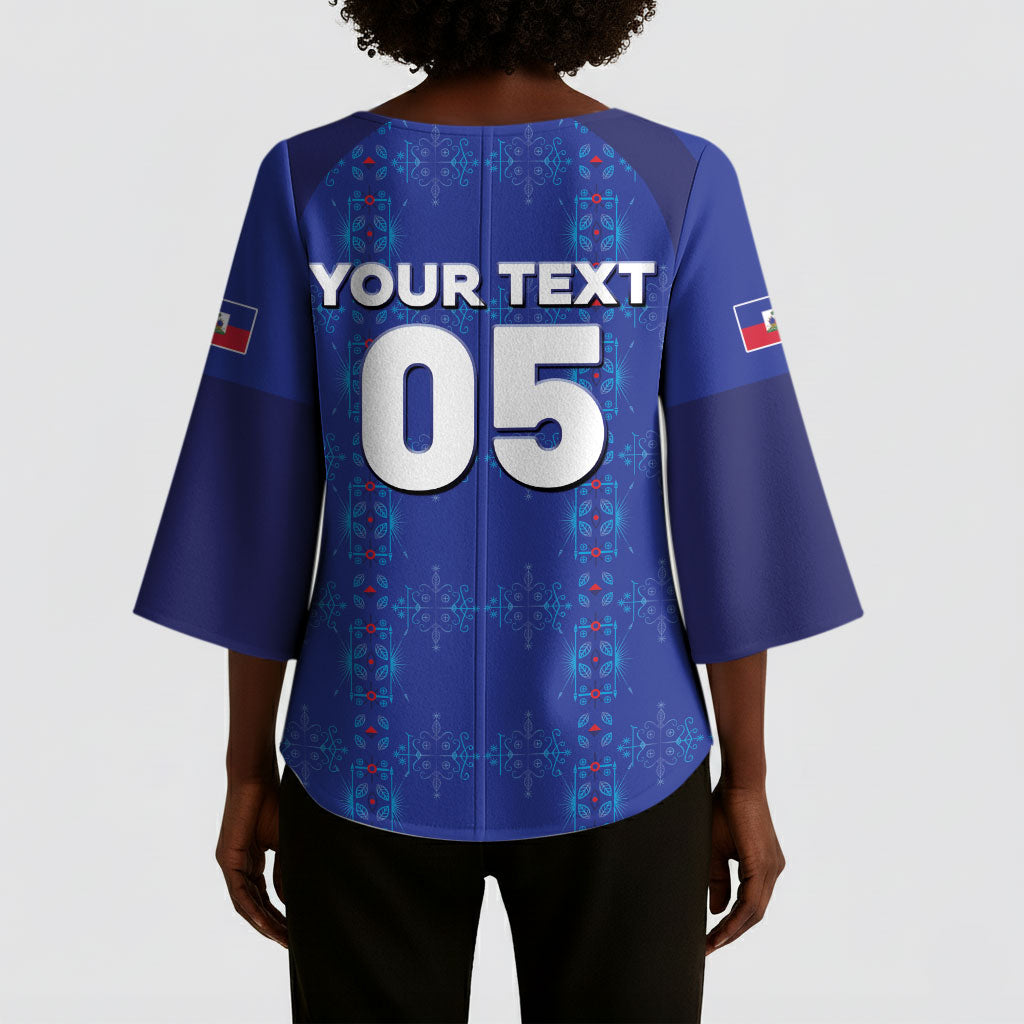 Custom Haiti Ayiti Nan Mondyal 2026 Kimono Sleeve Blouse Fyete Lit Victwa Blue Version