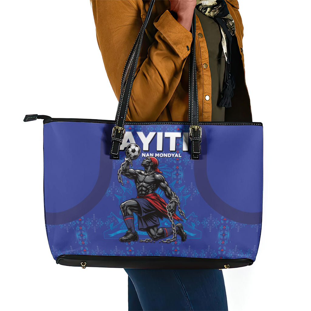 Haiti Ayiti Nan Mondyal 2026 Leather Tote Bag Fyete Lit Victwa Blue Version