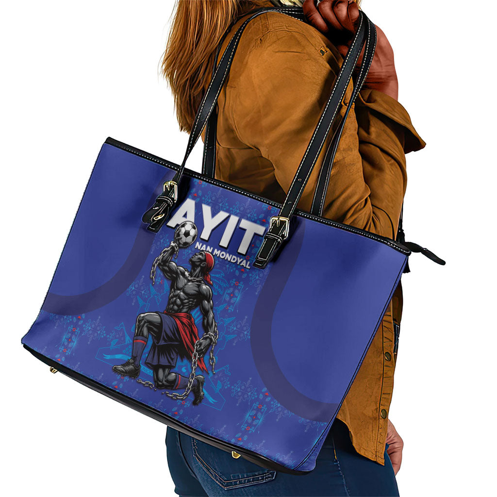 Haiti Ayiti Nan Mondyal 2026 Leather Tote Bag Fyete Lit Victwa Blue Version