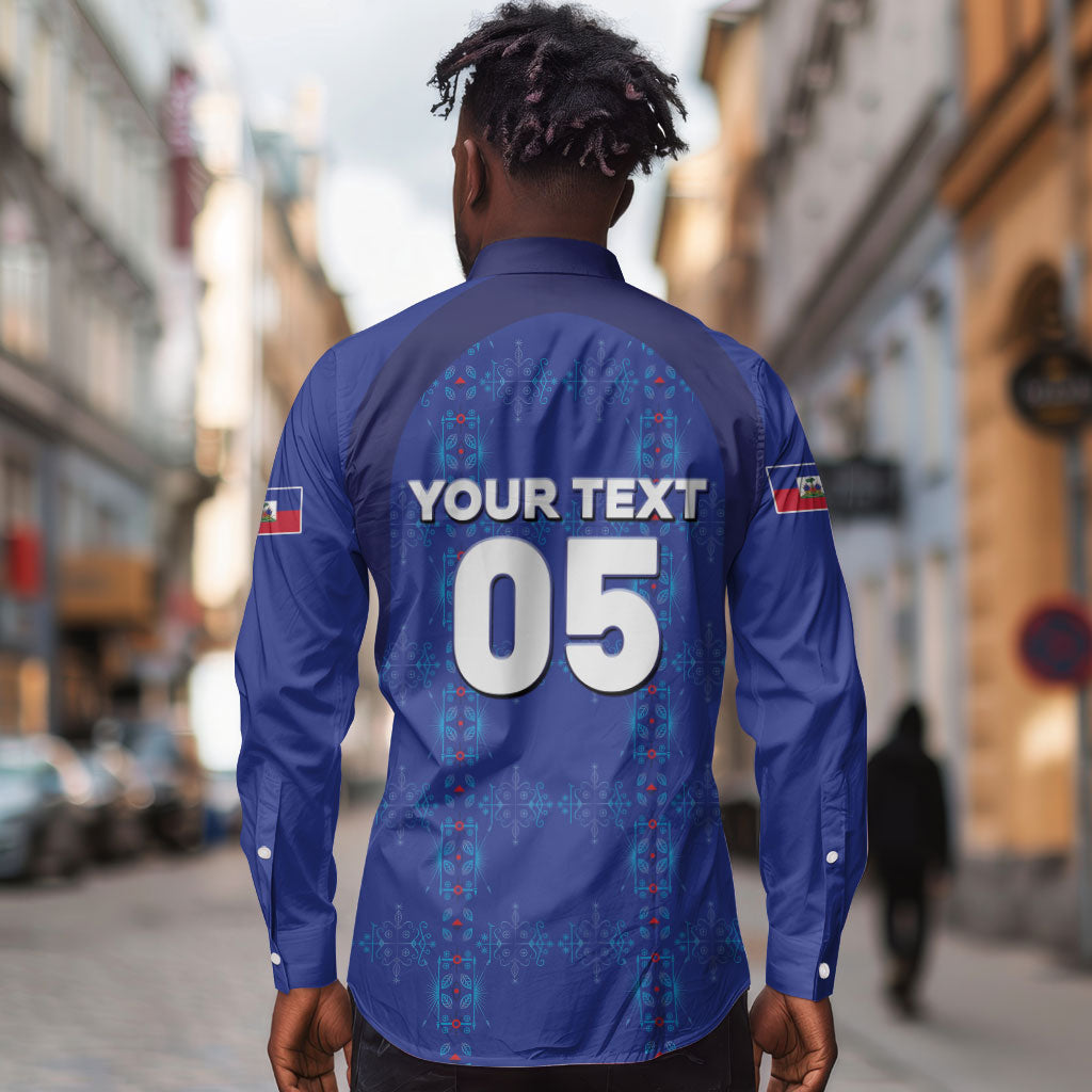 Custom Haiti Ayiti Nan Mondyal 2026 Long Sleeve Button Shirt Fyete Lit Victwa Blue Version