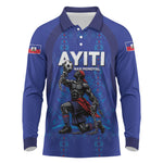 Custom Haiti Ayiti Nan Mondyal 2026 Long Sleeve Polo Shirt Fyete Lit Victwa Blue Version