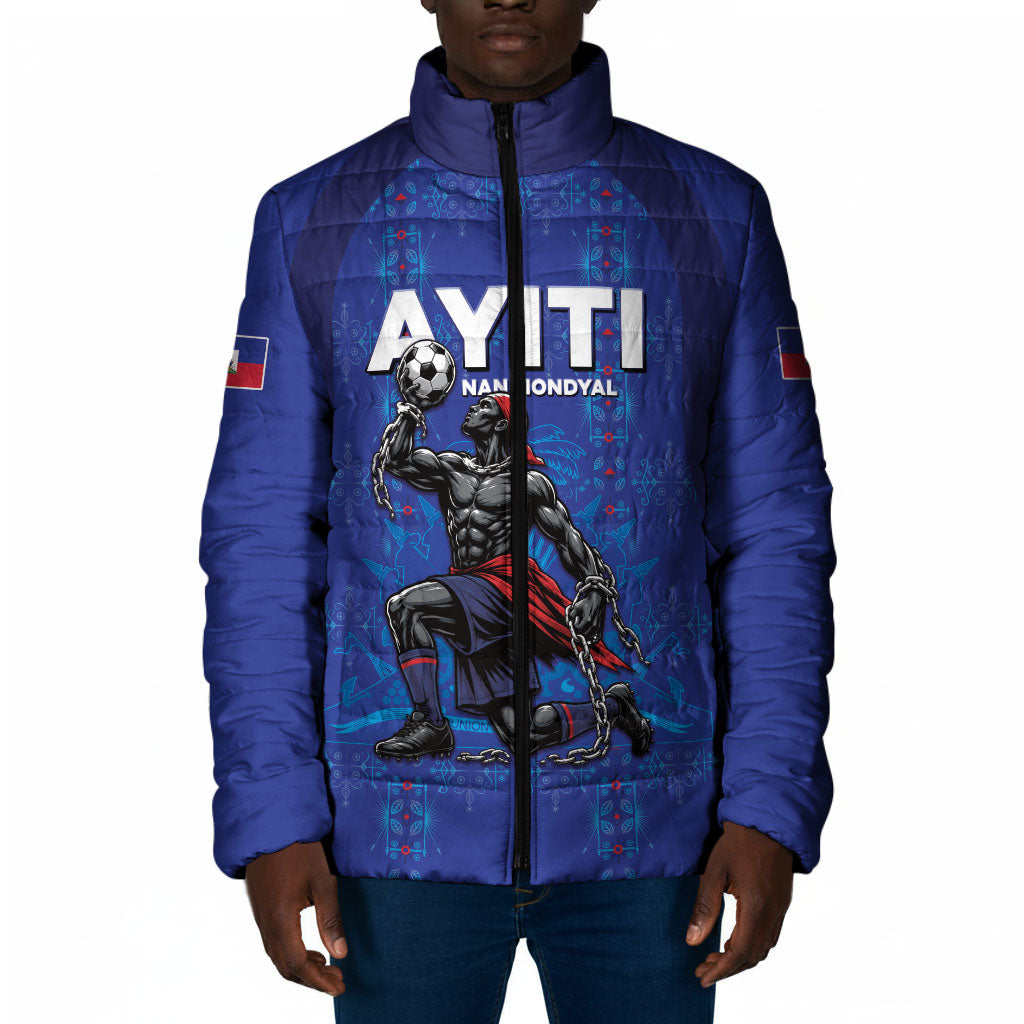 Custom Haiti Ayiti Nan Mondyal 2026 Padded Jacket Fyete Lit Victwa Blue Version