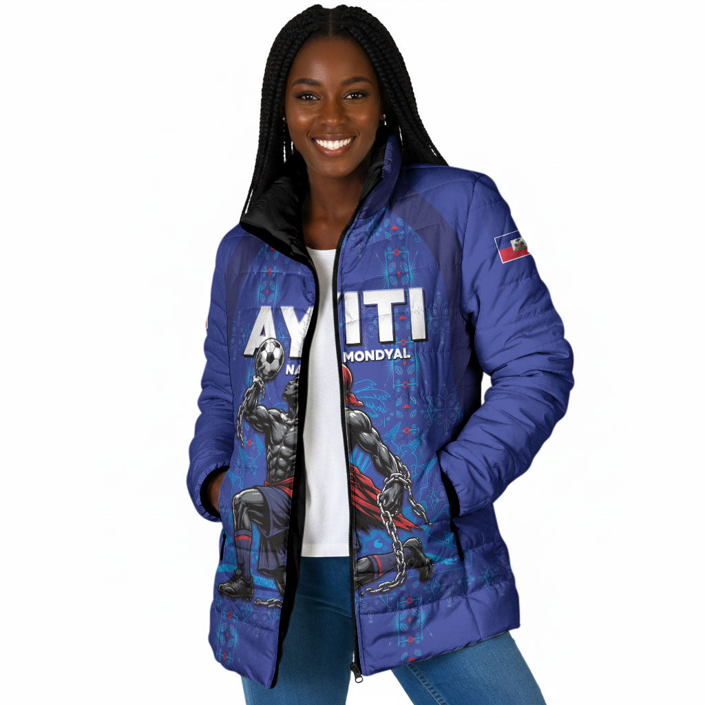 Custom Haiti Ayiti Nan Mondyal 2026 Padded Jacket Fyete Lit Victwa Blue Version