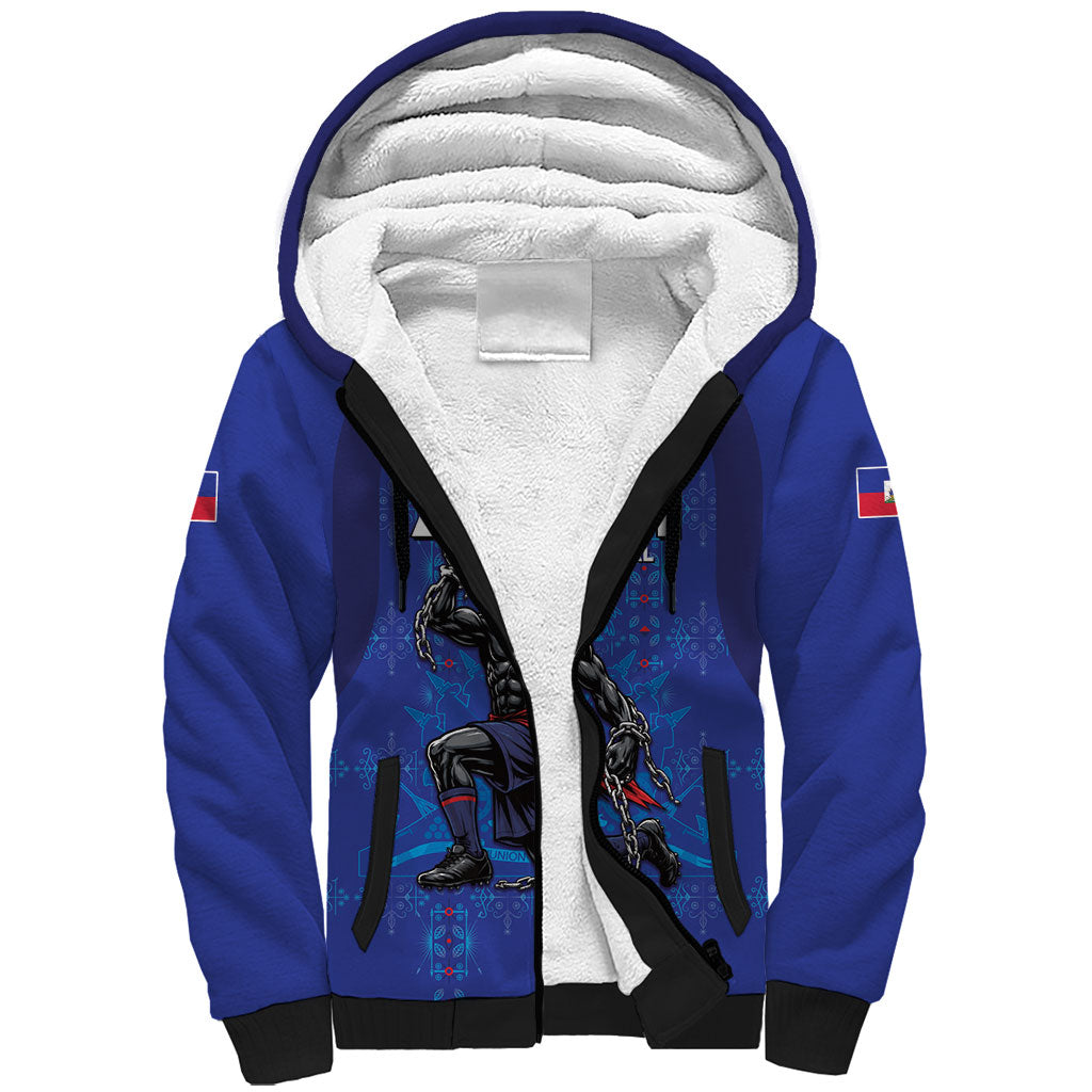 Custom Haiti Ayiti Nan Mondyal 2026 Sherpa Hoodie Fyete Lit Victwa Blue Version
