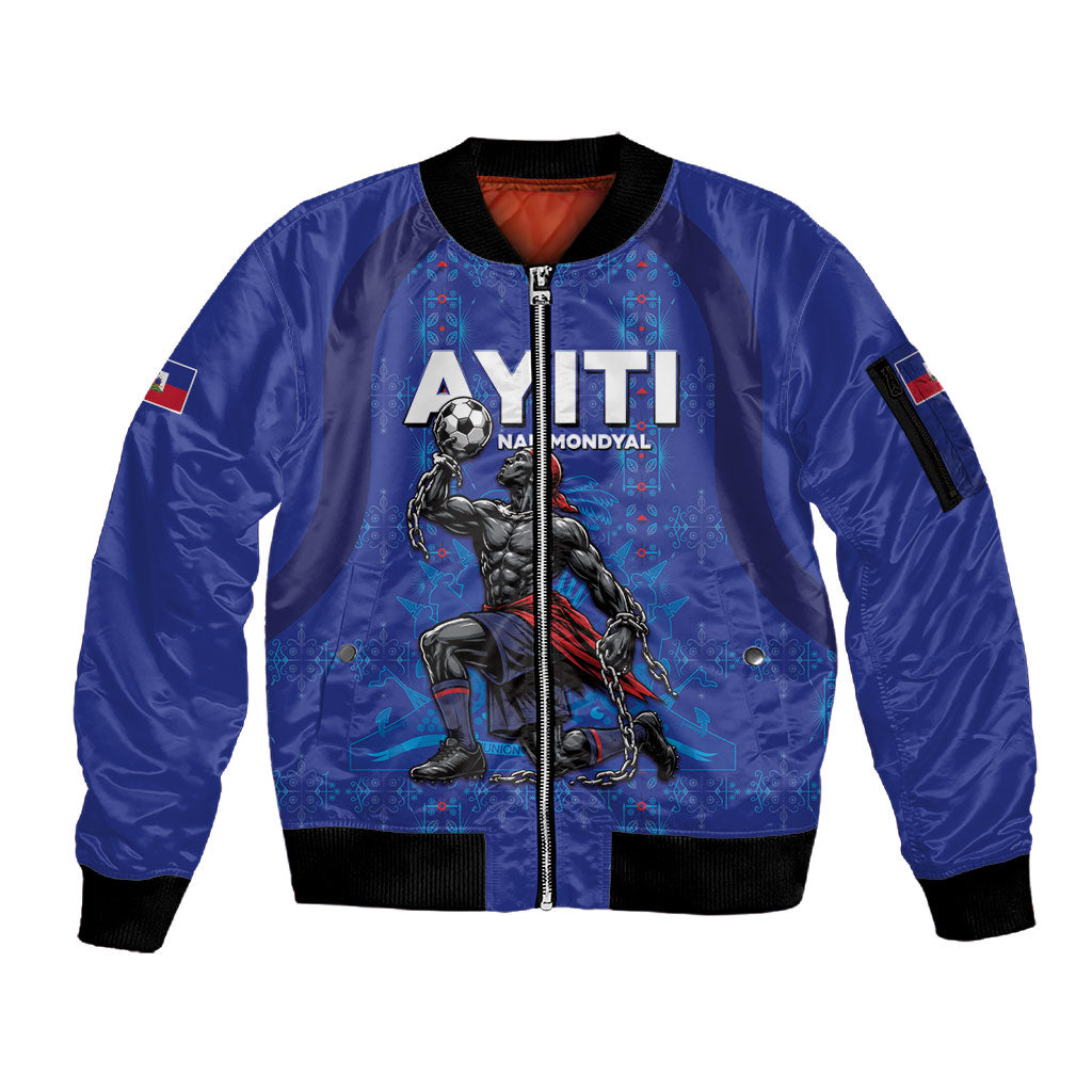 Custom Haiti Ayiti Nan Mondyal 2026 Sleeve Zip Bomber Jacket Fyete Lit Victwa Blue Version