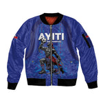 Custom Haiti Ayiti Nan Mondyal 2026 Sleeve Zip Bomber Jacket Fyete Lit Victwa Blue Version