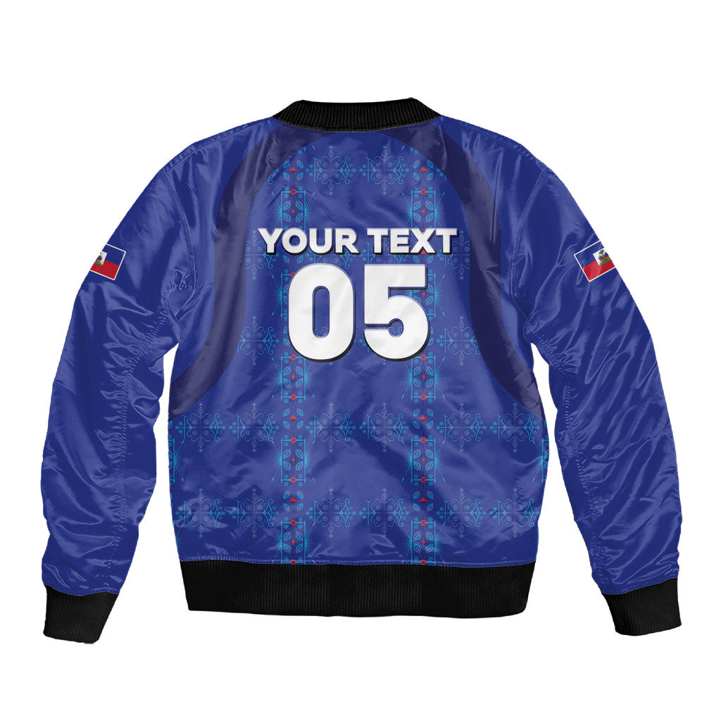 Custom Haiti Ayiti Nan Mondyal 2026 Sleeve Zip Bomber Jacket Fyete Lit Victwa Blue Version