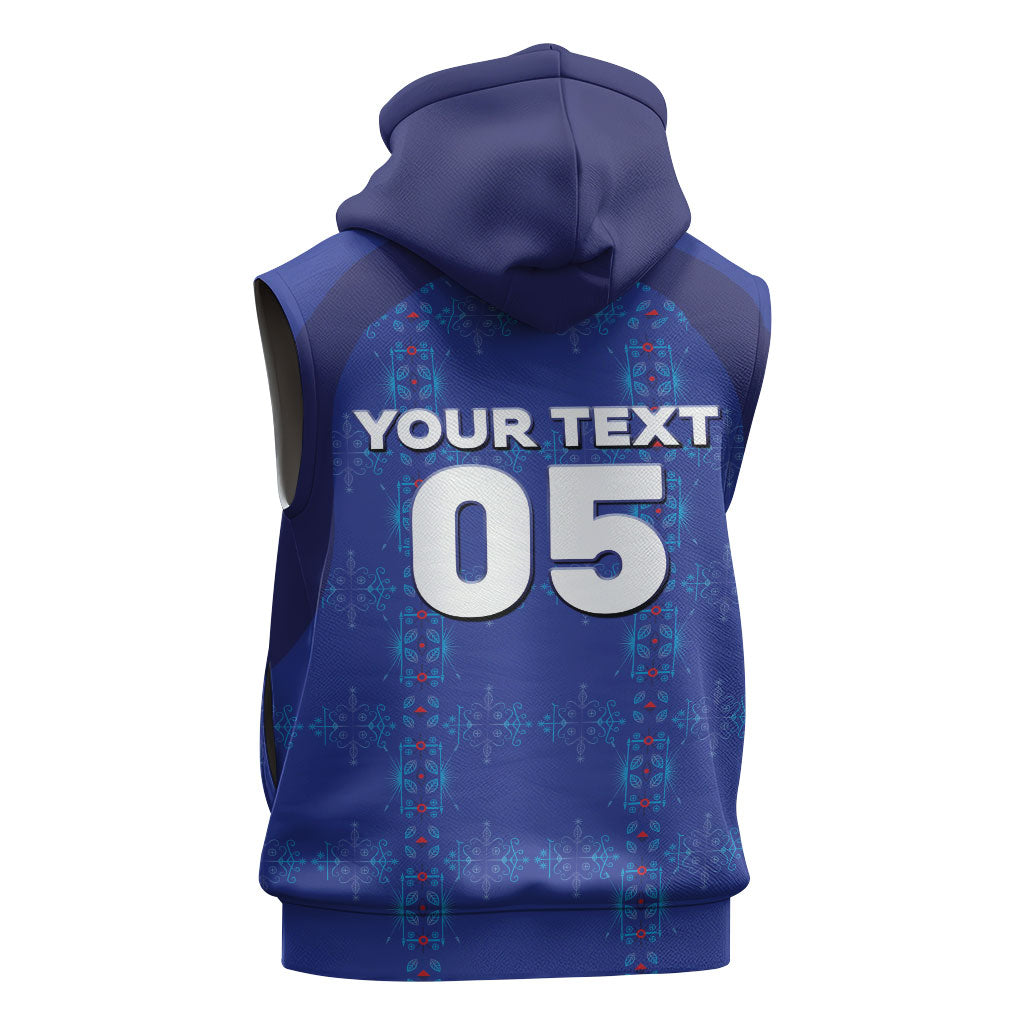 Custom Haiti Ayiti Nan Mondyal 2026 Sleeveless Zip Hoodie Fyete Lit Victwa Blue Version
