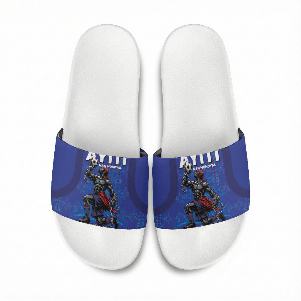 Haiti Ayiti Nan Mondyal 2026 Slide Sandals Fyete Lit Victwa Blue Version