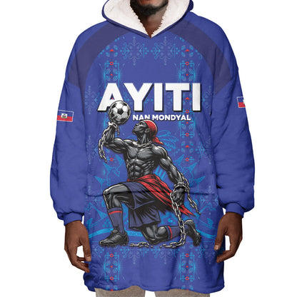 Custom Haiti Ayiti Nan Mondyal 2026 Wearable Blanket Hoodie Fyete Lit Victwa Blue Version