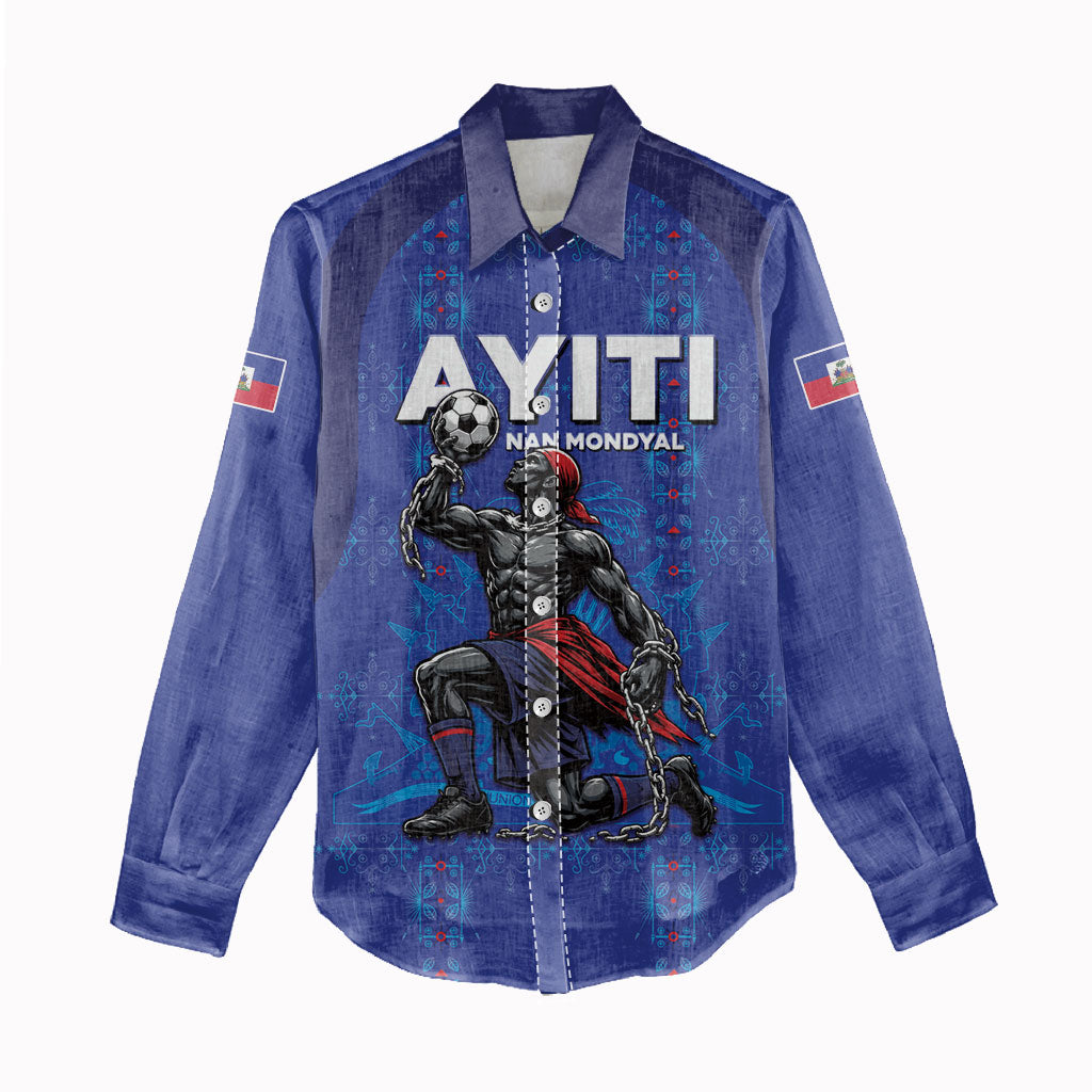 Custom Haiti Ayiti Nan Mondyal 2026 Women Casual Shirt Fyete Lit Victwa Blue Version