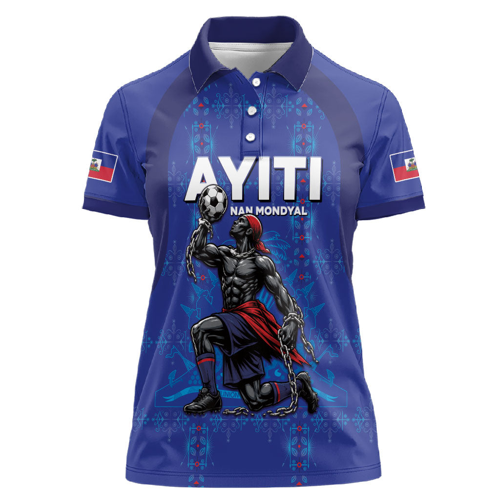Custom Haiti Ayiti Nan Mondyal 2026 Women Polo Shirt Fyete Lit Victwa Blue Version