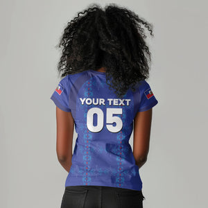Custom Haiti Ayiti Nan Mondyal 2026 Women V-Neck T-Shirt Fyete Lit Victwa Blue Version