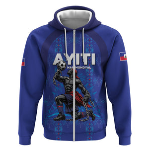 Custom Haiti Ayiti Nan Mondyal 2026 Zip Hoodie Fyete Lit Victwa Blue Version