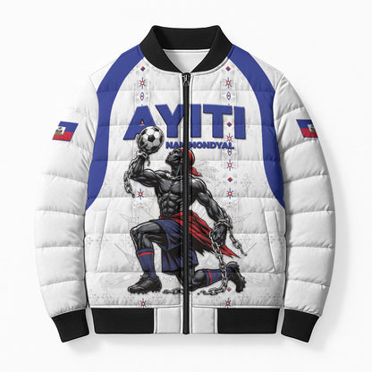 Custom Haiti Ayiti Nan Mondyal 2026 Bomber Puffer Jacket Fyete Lit Victwa White Version