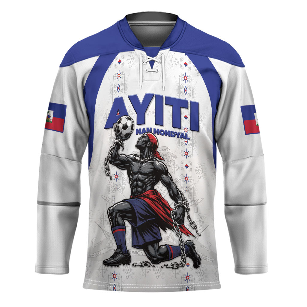 Custom Haiti Ayiti Nan Mondyal 2026 Hockey Jersey Fyete Lit Victwa White Version