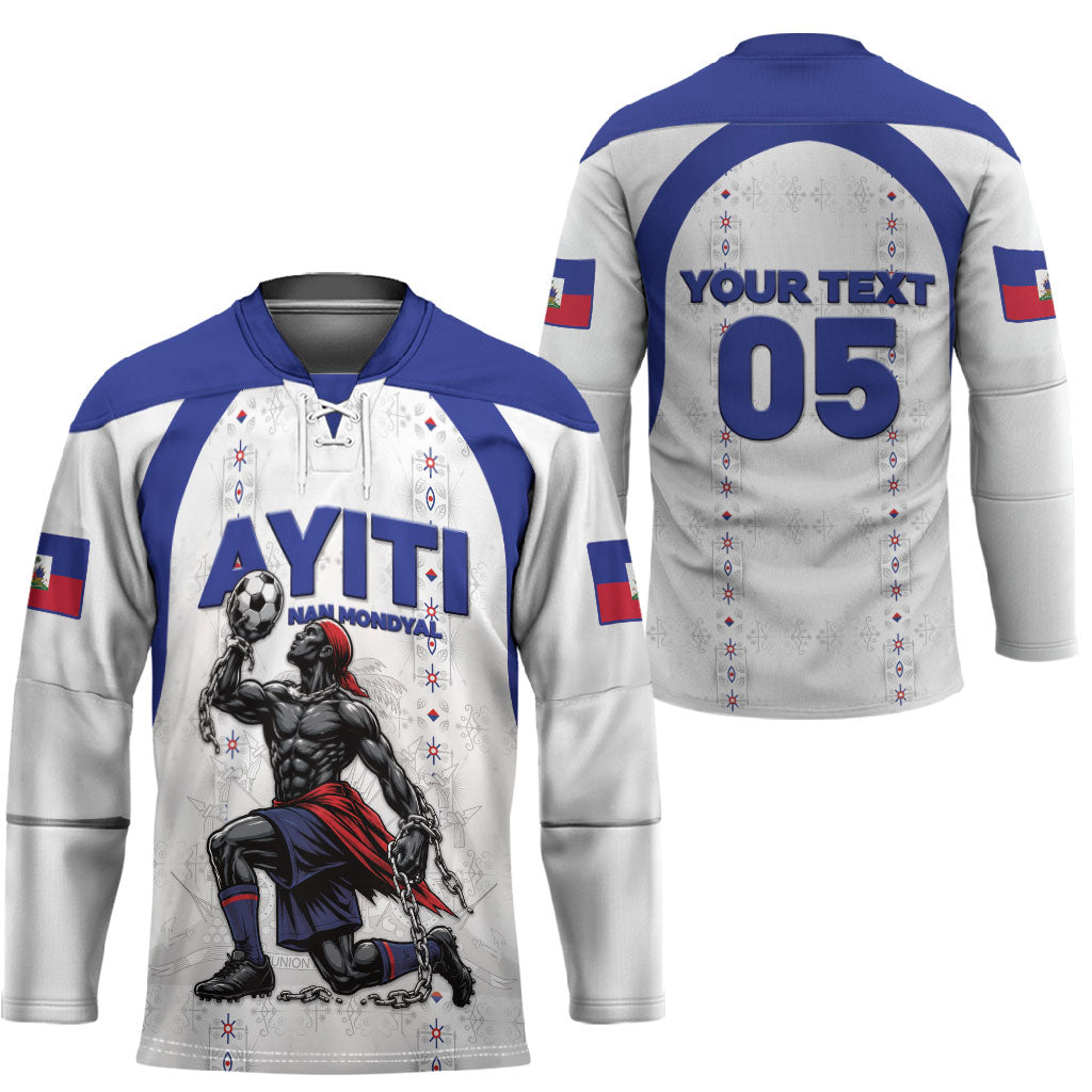 Custom Haiti Ayiti Nan Mondyal 2026 Hockey Jersey Fyete Lit Victwa White Version
