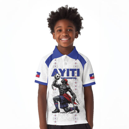 Custom Haiti Ayiti Nan Mondyal 2026 Kid Polo Shirt Fyete Lit Victwa White Version