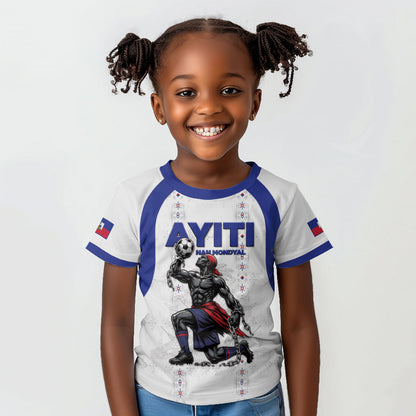 Custom Haiti Ayiti Nan Mondyal 2026 Kid T shirt Fyete Lit Victwa White Version