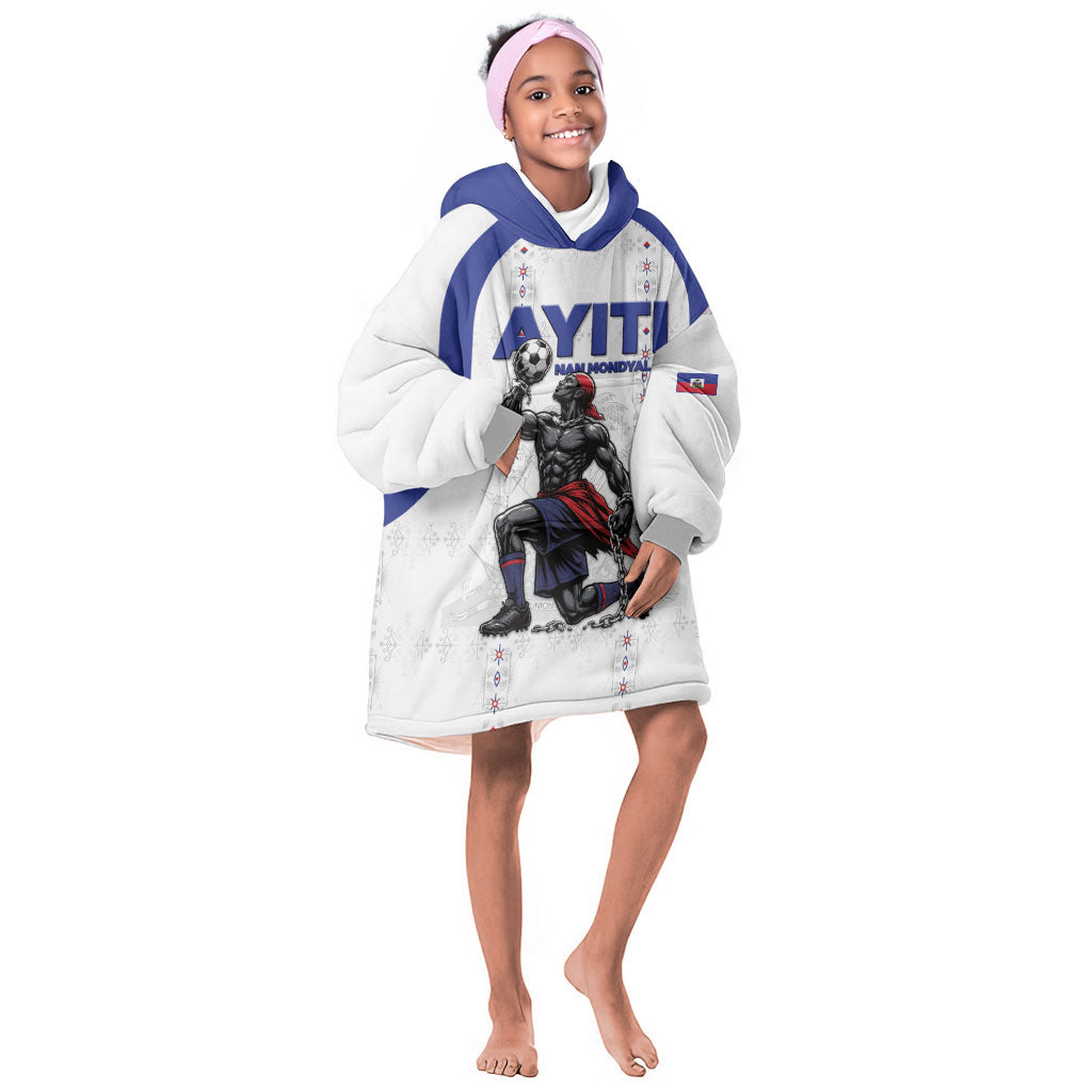 Custom Haiti Ayiti Nan Mondyal 2026 Kid Wearable Blanket Hoodie Fyete Lit Victwa White Version