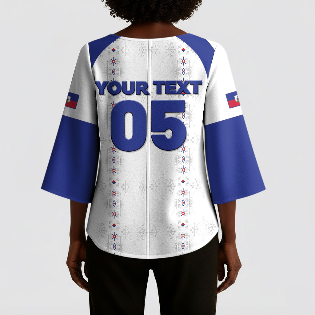 Custom Haiti Ayiti Nan Mondyal 2026 Kimono Sleeve Blouse Fyete Lit Victwa White Version